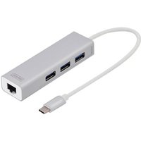 DIGITUS USB Adapter USB3.0/C -> GB Ethernet+3-Port-Hub weiss