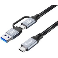 EQUIP 128432 2-in-1 USB 3.2 Gen 2x2 C auf C/A Kabel, 2,0m, PD100W, 4K/60Hz, 20Gbps, Schwarz